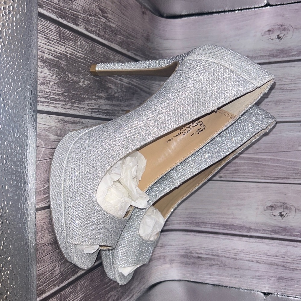 Thalia Sodi Womens Lenna Beaded-Heel Pump Silver 6